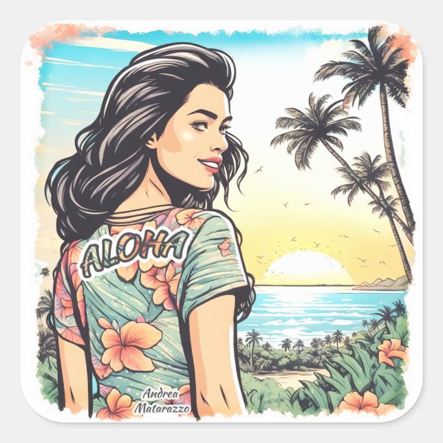 Sticker Carré Aloha Girl (Devant)