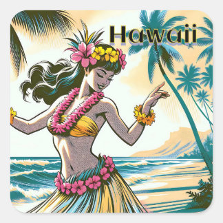 Sticker Carré Aloha | Hawaii Hula Dancer sur la plage
