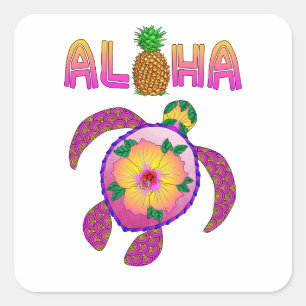 Sticker Carré Aloha Hawaiian Honu Turtle
