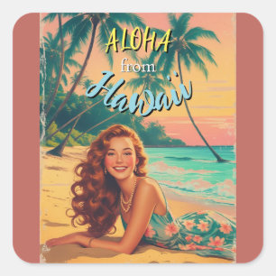 Sticker Carré Aloha Hawaiian Travel Style vintage de Hawaii