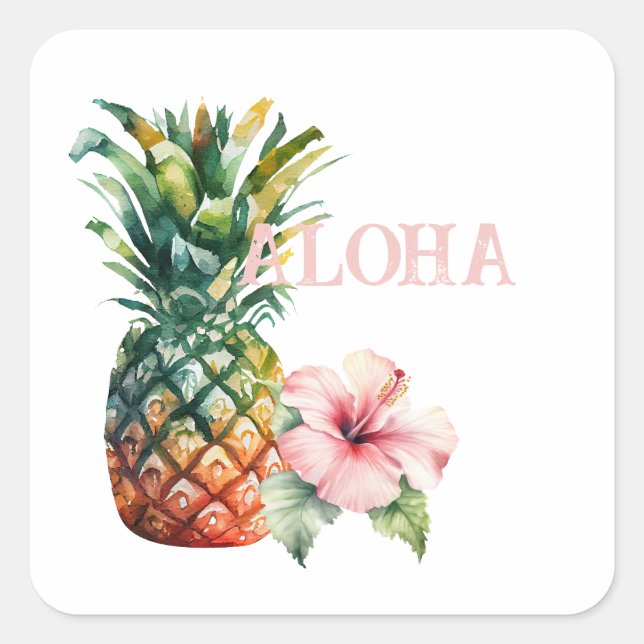 Sticker Carré Aloha Hibiscus Ananas à fleurs (Devant)
