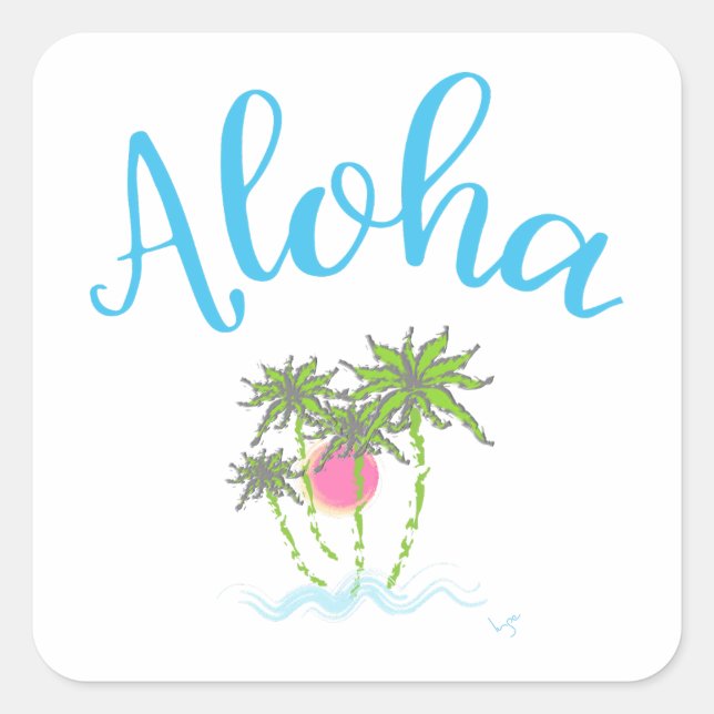 Sticker Carré Aloha Plages Hawaii Style été (Devant)