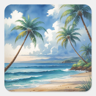 Sticker Carré Aloha Voyage Hawaïen De Style vintage De Hawaii