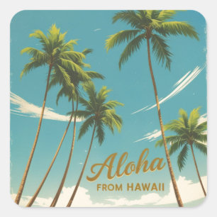 Sticker Carré Aloha Voyage Hawaïen De Style vintage De Hawaii
