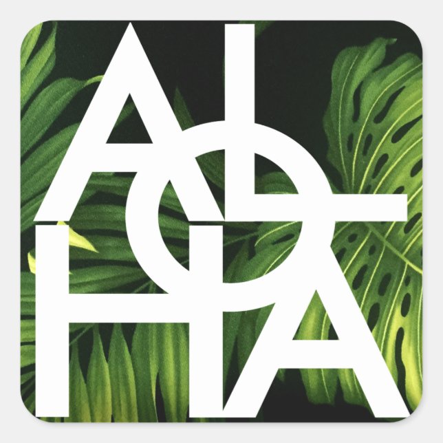 Sticker Carré Aloha White Graphic Hawaii Palm (Devant)
