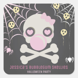 STICKER CARRÉ ALORS CUTE ROSE BUBBLEGUM SKELLIES HALLOWEEN PARTY