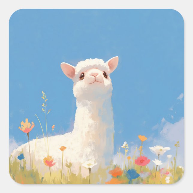 Sticker Carré Alpaca Springtime Serendipity (Devant)