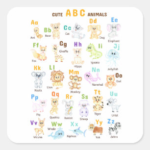 Sticker Carré Alphabet Animal ABC Mets animaux