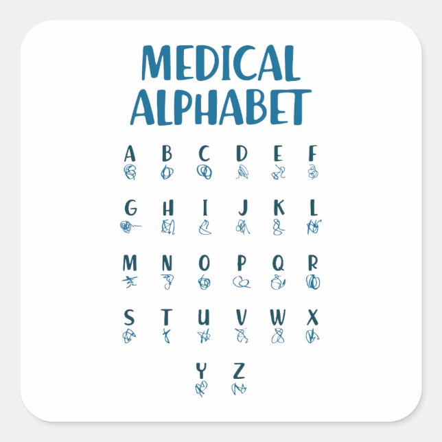 Sticker Carré Alphabet Médical (Devant)