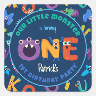 Sticker Carré Alphabet Monstres 1er anniversaire Notre petit mon