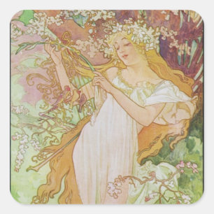 Sticker Carré Alphonse Mucha Art Déco