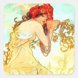 Sticker Carré Alphonse Mucha Art Nouveau Été