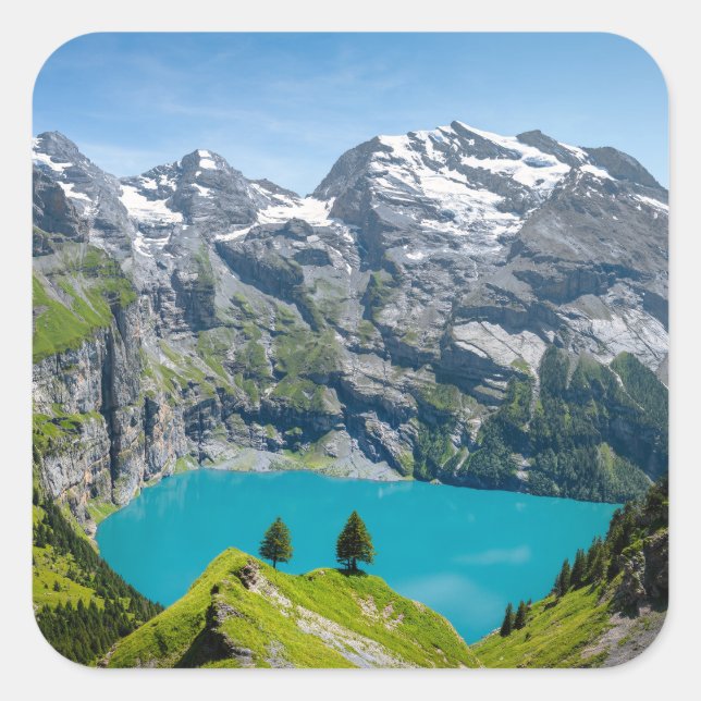 Sticker Carré Alpine lake Oeschinensee in Switzerland (Devant)