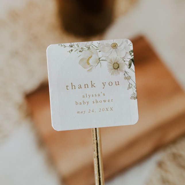 Sticker Carré ALYSSA Floral Boho Baby shower Merci (ALYSSA Floral Boho Flower Baby Shower Thank You Square Sticker)