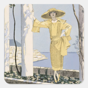 Sticker Carré Amalfi, illustration d'a woman in a yellow dress