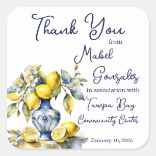 Sticker Carré Amalfi Italien bleu tuiles citrons mariage faveurs