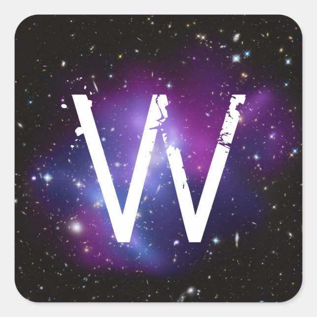 Sticker Carré Amas de galaxies violet monogrammé (Devant)