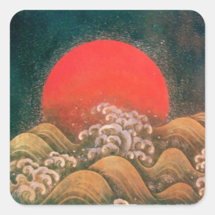 Sticker Carré AMATÉRASU, GODDESS SOLEIL, noir rouge