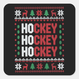Sticker Carré Amateur de hockey sur glace Noël Santa Drôle Équip