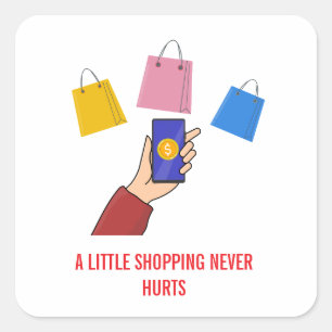Sticker Carré Amateur de shopping avec sacs de courses et argent