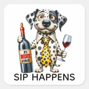 Sticker Carré Amateur de vin dalmate Chien Chiot Mignon Se Produ