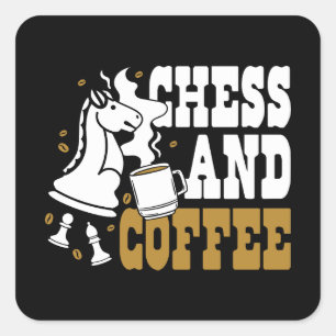 Sticker Carré Amateur d'échecs et de café Cute Chess et Knight A