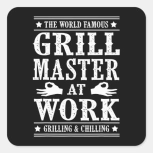 Sticker Carré Amateurs de barbecue   Le Célèbre Maître Grill Au 