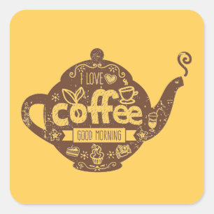 Sticker Carré Amateurs de café vintage rétro café art J'aime caf