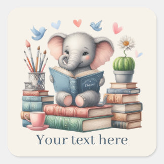 Sticker Carré Amateurs de livres d'éléphants Cyte ajouter du tex