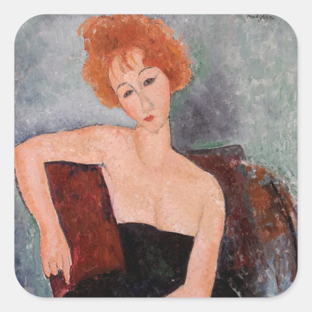 Sticker Carré Amedeo Modigliani - Robe de soirée pour filles rou (Devant)