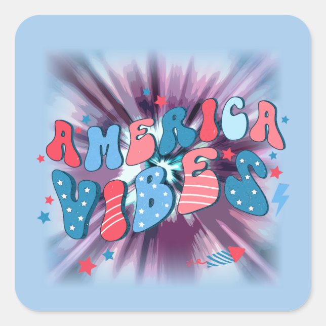 Sticker Carré America Vibe - 4 juillet patriotique rétro Super (Devant)