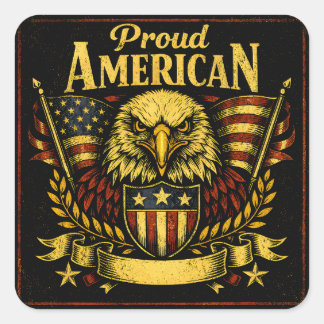 Sticker Carré Américain fier – Fierté patriotique sans excuses