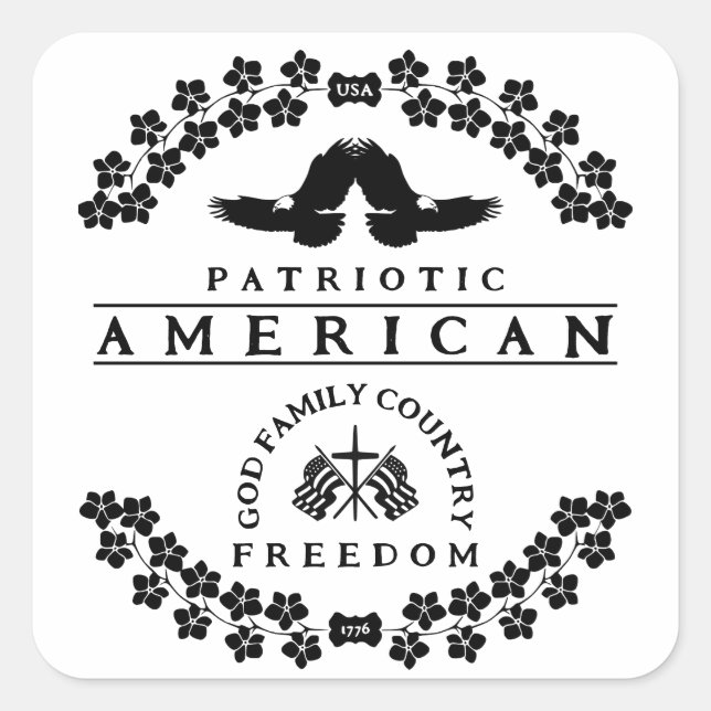 STICKER CARRÉ AMÉRICAIN | USA 1776 | DIEU FAMILLE PAYS LIBERTÉ (Devant)