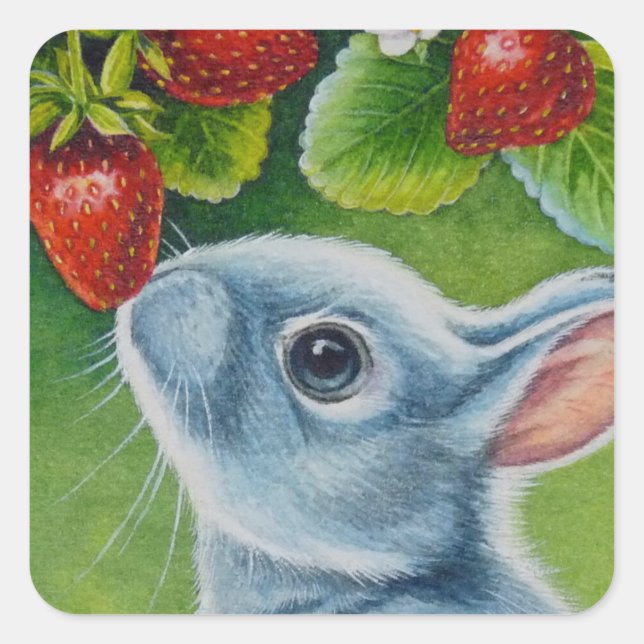 Sticker Carré American Blue Rabat & Strawberries Watercolor Art (Devant)