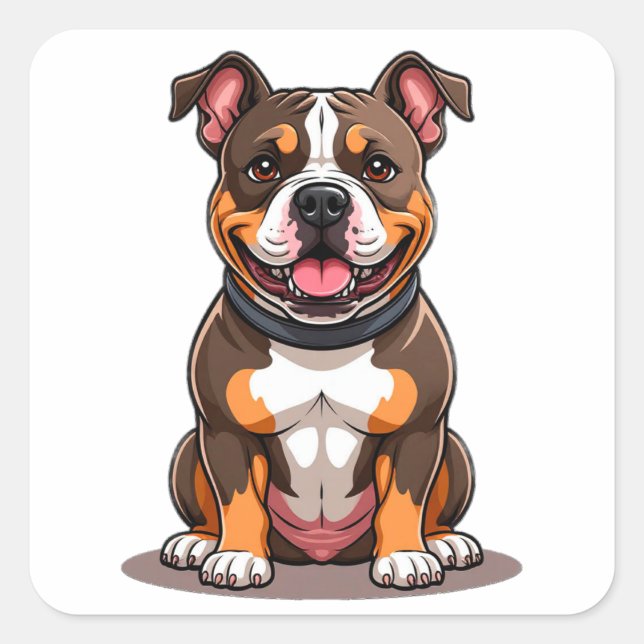 Sticker Carré American Bully Style de chiot mignon (Devant)