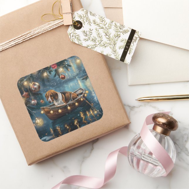 Sticker Carré American English Foxhound Christmas Festive Voyage (Cadeaux)