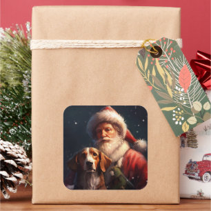 Sticker Carré American English Foxhound Santa Claus Noël