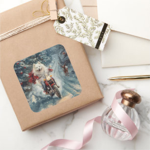 Sticker Carré American Eskimo Dog équitation moto Noël