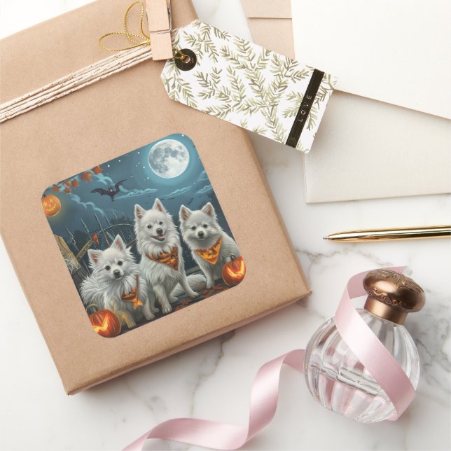 Sticker Carré American Eskimo Halloween Effrayant  (Cadeaux)