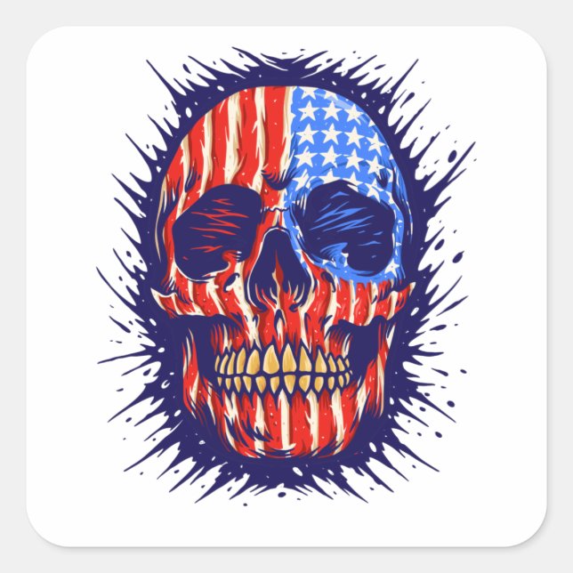 Sticker Carré American Flag Skull Art - Gold Dental Cadeau (Devant)