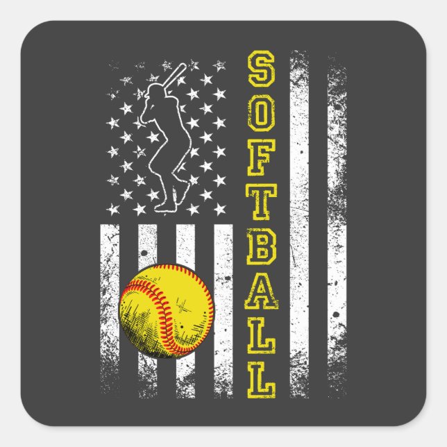 Sticker Carré American Flag Softball Team Vintage Funny (Devant)