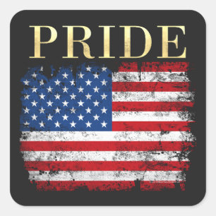 Sticker Carré American Flag USA Patriotic Pride Drapeau 4 juille