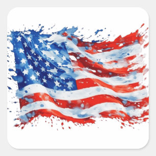 Sticker Carré American Flag USA Watercolor 4 juillet