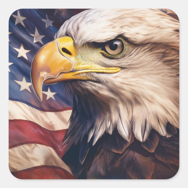 Sticker Carré American Flag with Bald Eagle Head (Devant)