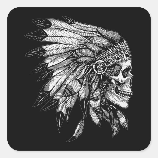 Sticker Carré American Motorcycle Skull Native Indian Eagle Chie (Devant)