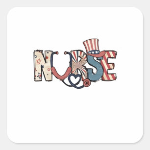 Sticker Carré American Nurse 4 juillet Patriotic USA Flag Nurs