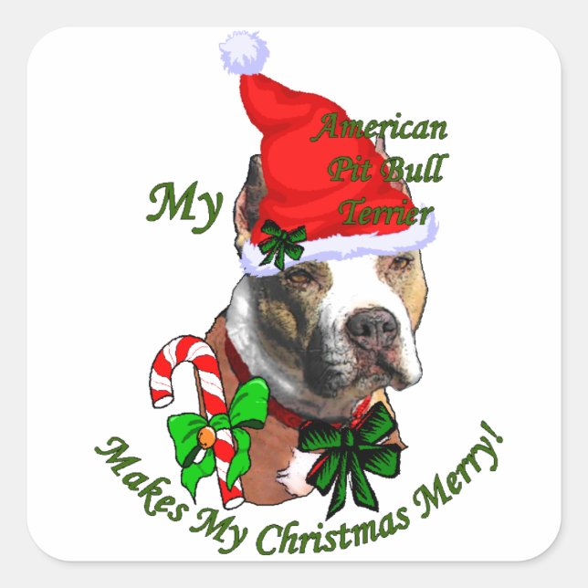 Sticker Carré American Pit Bull Terrier Noël (Devant)