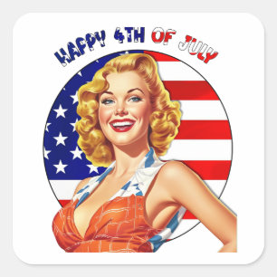 Sticker Carré American Retro Pin-up Girl Art