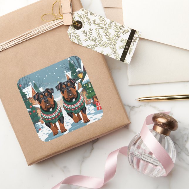 Sticker Carré American Staffordshire Christmas Snow Holiday  (Cadeaux)