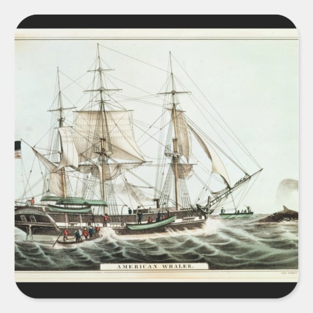 Sticker Carré American Whaler, gravée par Nathaniel Currier (Devant)